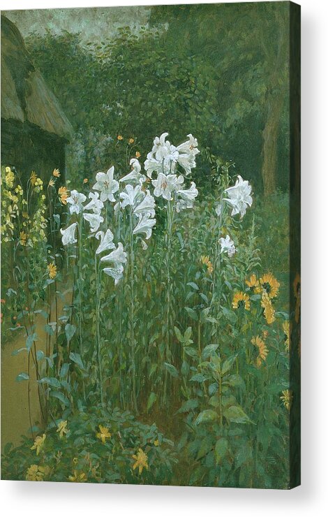 Madonna Acrylic Print featuring the painting Madonna Lilies in a Garden by Walter Crane