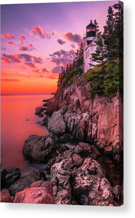 Maine Acrylic Print featuring the photograph Maine Bass Harbor Lighthouse Sunset by Ranjay Mitra