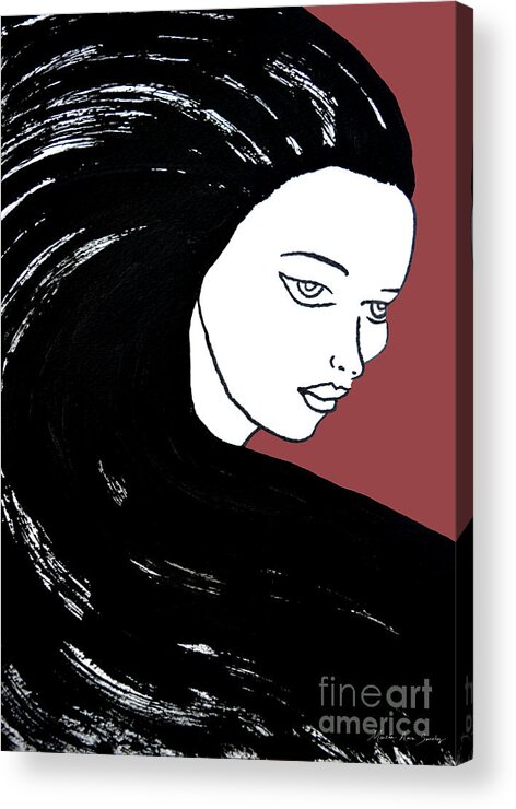 Masartstudio Acrylic Print featuring the painting Majestic Lady J0715G Marsala Red Pastel Painting 18-1438 964648 964f4c by Mas Art Studio