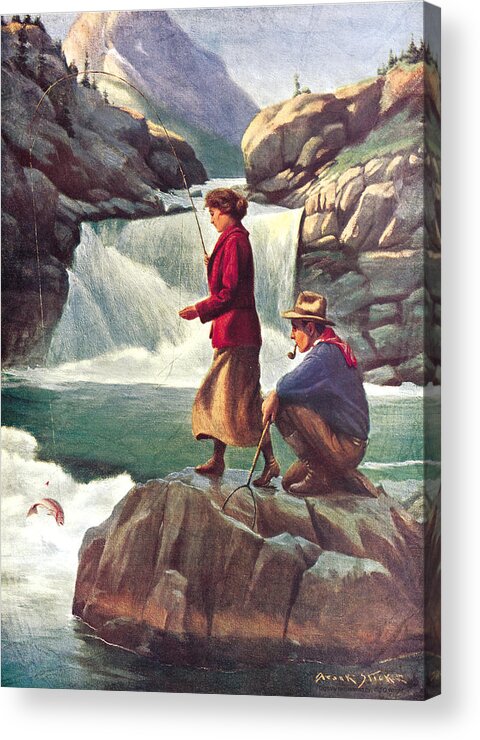 Phillip Goodwin Acrylic Print featuring the painting Man and Woman Fishing by JQ Licensing