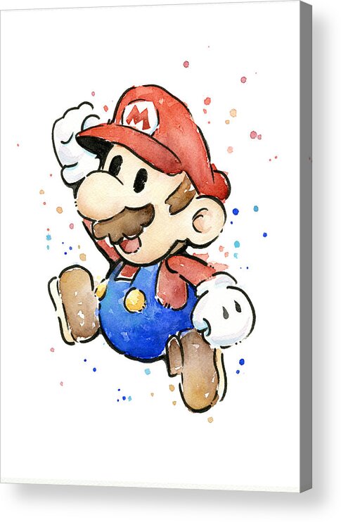 Video Game Acrylic Print featuring the painting Mario Watercolor Fan Art by Olga Shvartsur