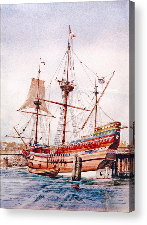 Historic Ships Acrylic Print featuring the painting Mayflower II by P Anthony Visco