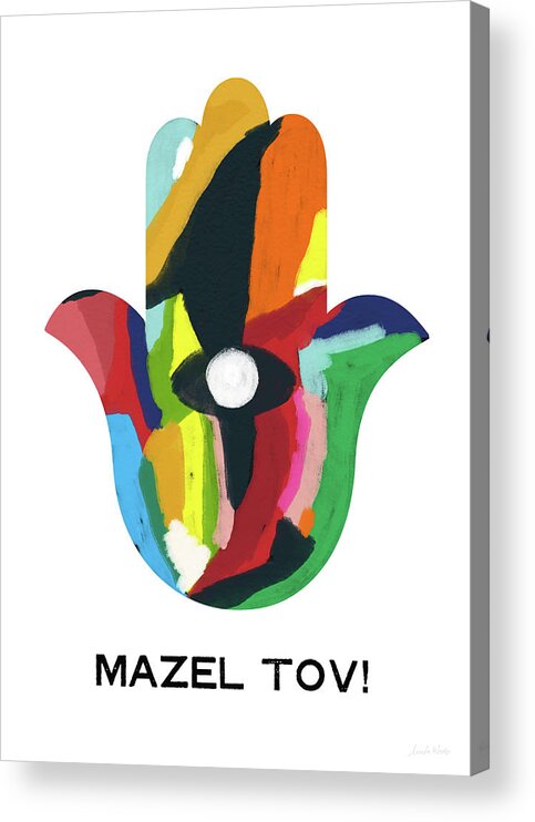 Mazel Tov Acrylic Print featuring the mixed media Mazel Tov Hamsa- Art by Linda Woods by Linda Woods