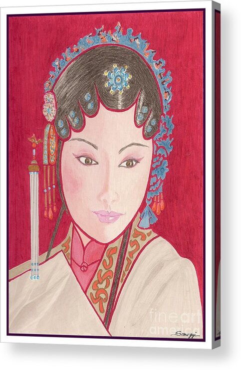 Chinese Acrylic Print featuring the drawing Mei Ling -- Portrait of Woman from Chinese Opera by Jayne Somogy