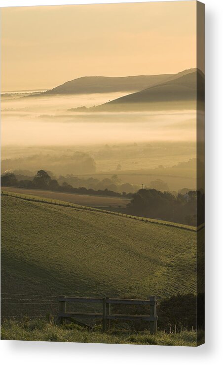 Misty Acrylic Print featuring the photograph Misty South Downs by Hazy Apple