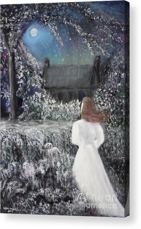 Landscape Acrylic Print featuring the painting Moonlight Garden by Lyric Lucas