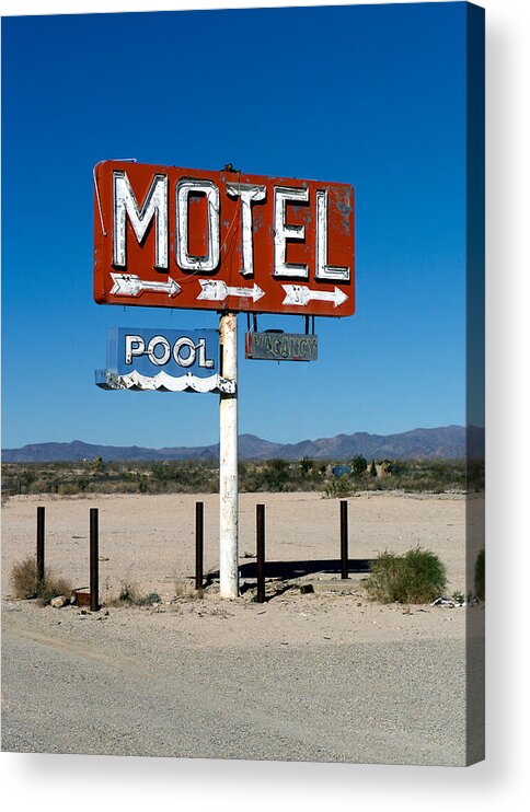 Route 66 Acrylic Print featuring the photograph Motel Sign on I-40 and old Route 66 by Scott Sawyer