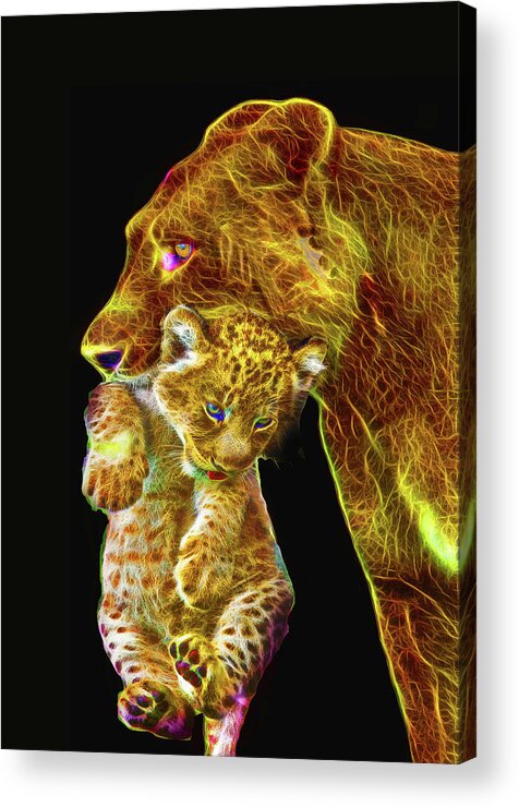 Lion Acrylic Print featuring the mixed media Motherly Love by Michael Durst