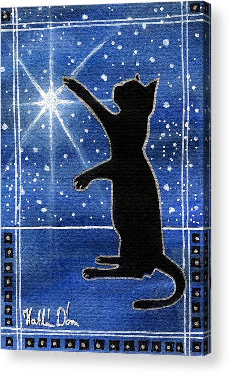 My Shinning Star Acrylic Print featuring the painting My Shinning Star - Christmas Cat by Dora Hathazi Mendes