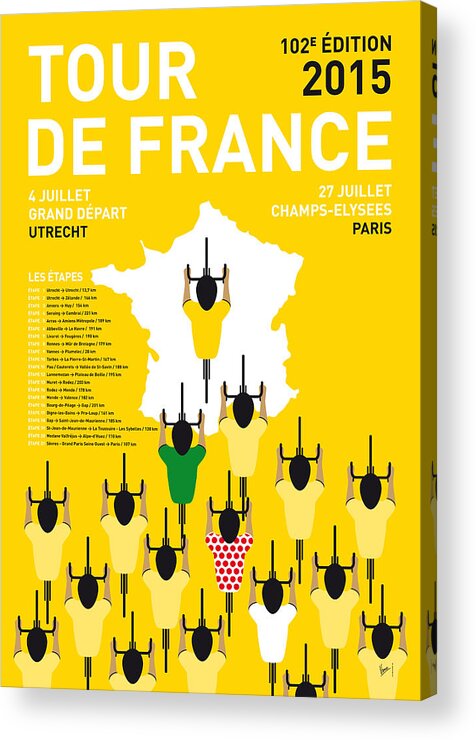 2015 Acrylic Print featuring the digital art My Tour De France Minimal Poster Etapes 2015 by Chungkong Art