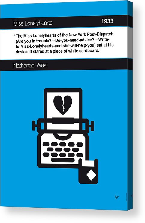 Nathanael Acrylic Print featuring the digital art No011-MY-Miss Lonelyhearts-Book-Icon-poster by Chungkong Art