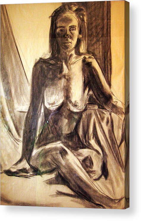 Nude Acrylic Print featuring the drawing Nude by the window by Bonnie Peacher