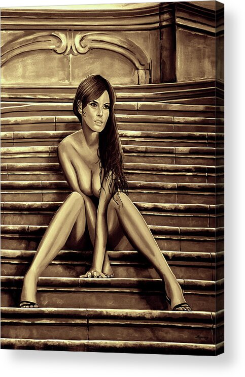 Nude Woman Acrylic Print featuring the mixed media Nude City Beauty Sepia by Paul Meijering