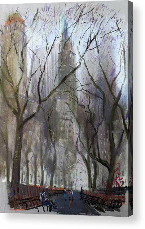 New York City Acrylic Print featuring the pastel NYC Central Park 1995 by Ylli Haruni