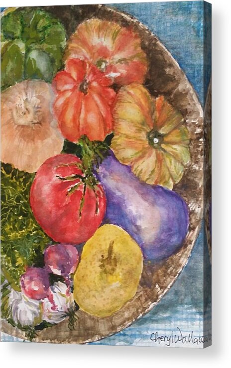 Bowl Acrylic Print featuring the painting Ode to Vegeys by Cheryl Wallace