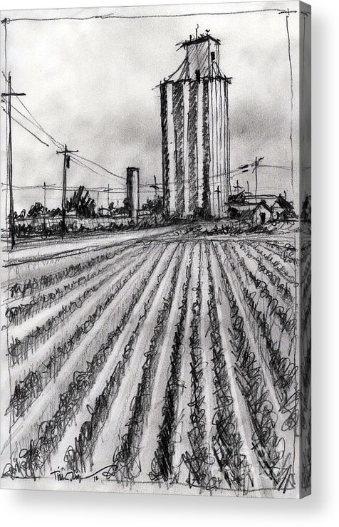 Ropesville Acrylic Print featuring the painting Old Goodpasture Elevator Sketch by Tim Oliver