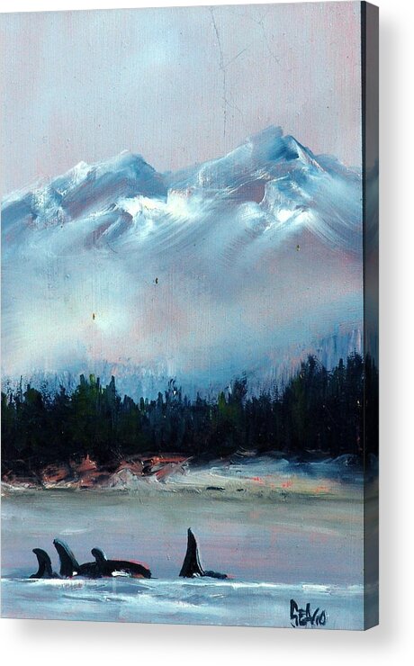 Ocean Acrylic Print featuring the painting Orca by Sally Seago