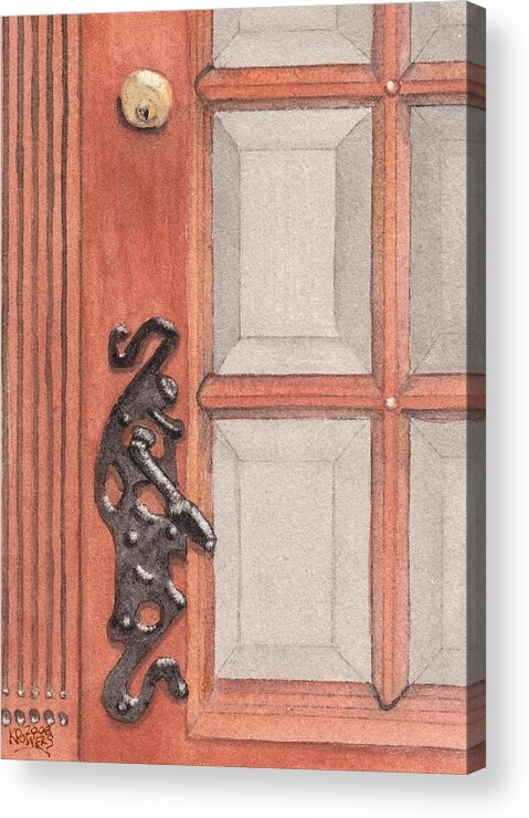 Handle Acrylic Print featuring the painting Ornate Door Handle by Ken Powers