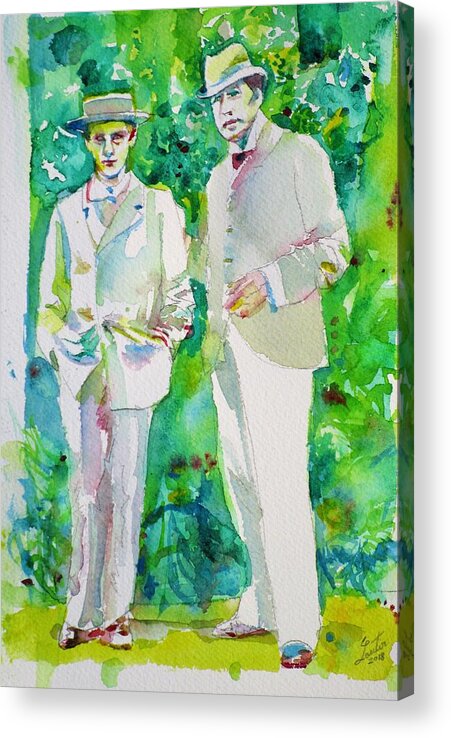 Wilde Acrylic Print featuring the painting OSCAR WILDE and BOSIE - watercolor portrait.2 by Fabrizio Cassetta