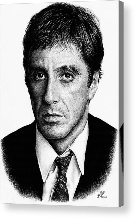 Al Pacino Acrylic Print featuring the drawing Pacino Scarface by Andrew Read