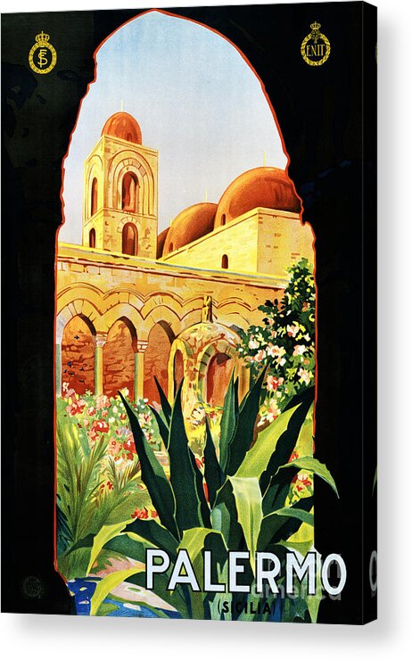Palermo Acrylic Print featuring the painting Palermo Sicilia Vintage Travel Poster Restored by Vintage Treasure