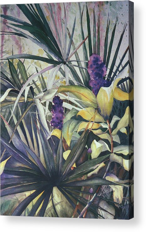 Palms Acrylic Print featuring the painting Palms and Hyacinths by Leah Wiedemer