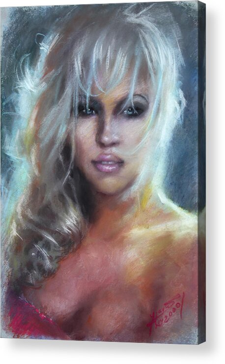 Pamela Anderson Acrylic Print featuring the pastel Pamela Anderson by Ylli Haruni