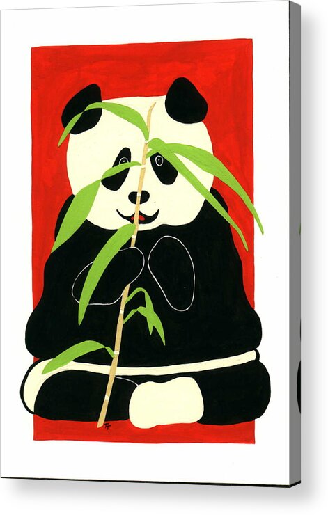 Panda Acrylic Print featuring the painting Panda with Bamboo by Terry Taylor