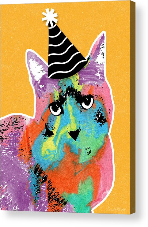 Cat Acrylic Print featuring the mixed media Party Cat- Art by Linda Woods by Linda Woods