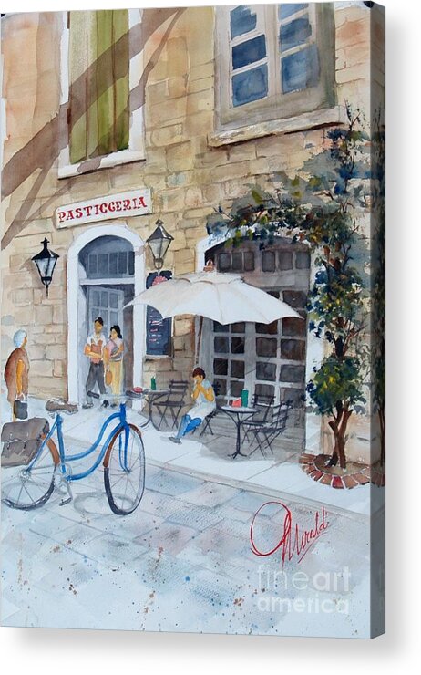 Watercolor Acrylic Print featuring the painting Pasticceria by Gerald Miraldi