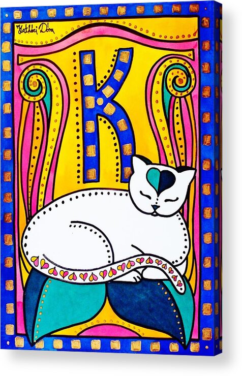 Peace And Love Acrylic Print featuring the painting Peace And Love - Cat Art by Dora Hathazi Mendes by Dora Hathazi Mendes