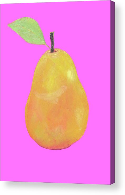 Pear Acrylic Print featuring the painting Pear painting on pink background by Jan Matson