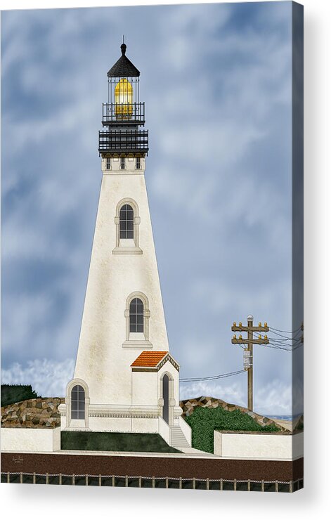 Lighthouse Acrylic Print featuring the painting Piedras Blancas Lighthouse in California by Anne Norskog