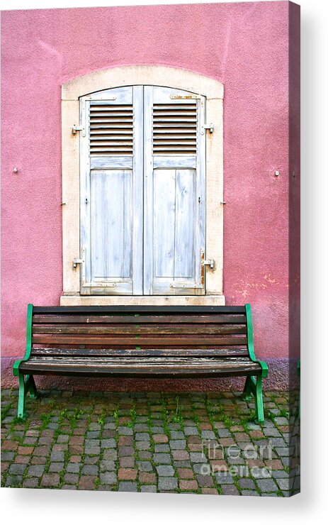 Bench Acrylic Print featuring the photograph Pink and Green Simplicity by Amy Sorvillo