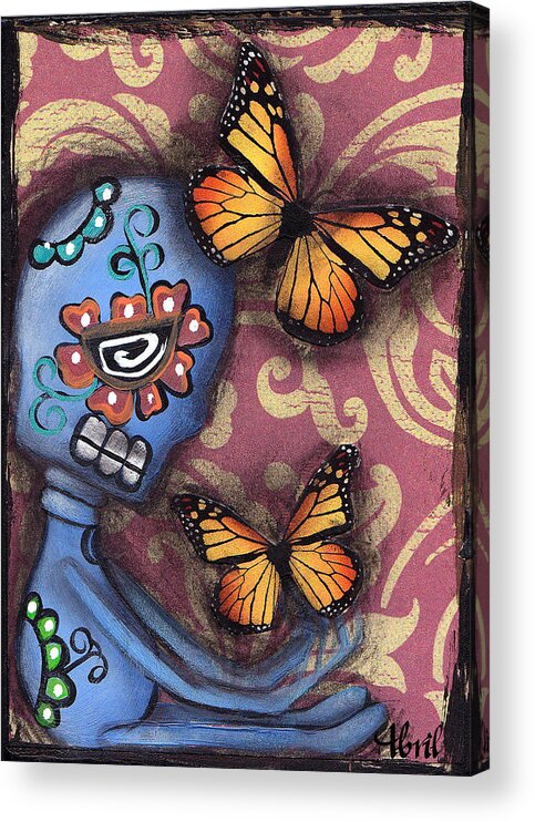 Day Of The Dead Acrylic Print featuring the painting Playing with Monarchs by Abril Andrade