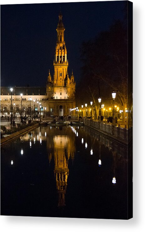 Plaza Acrylic Print featuring the photograph Plaza de Espana at night - Seville 6 by AM FineArtPrints