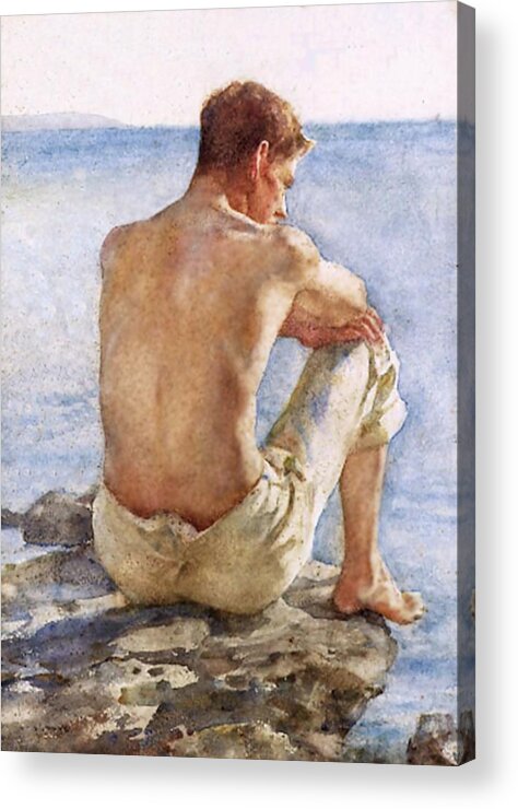 Henry Acrylic Print featuring the painting Portrait of Charlie Mitchell by Henry Scott Tuke