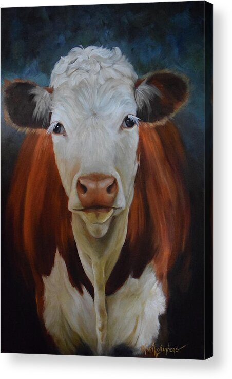Cow Face Acrylic Print featuring the painting Portrait of Sally The Cow by Cheri Wollenberg