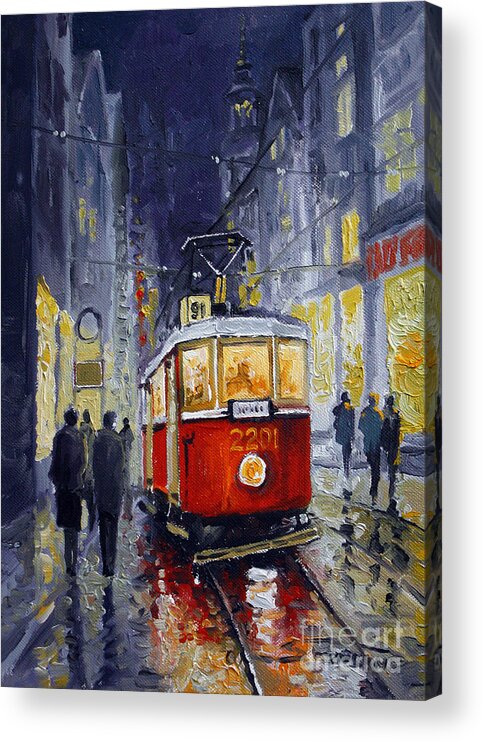Oil Acrylic Print featuring the painting Prague Old Tram 06 by Yuriy Shevchuk