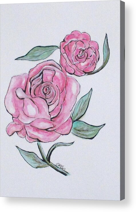 Pink Roses Acrylic Print featuring the painting Pretty And Pink Roses by Clyde J Kell