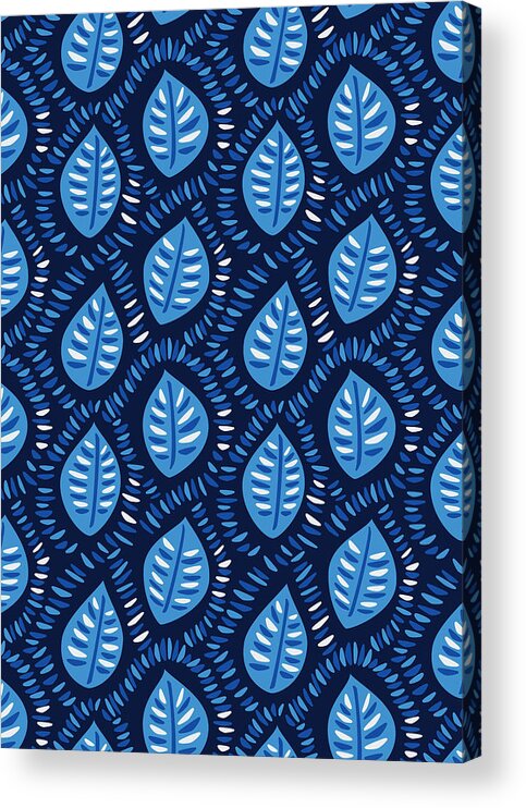 Pattern Acrylic Print featuring the digital art Pretty Decorative Blue Leaves Pattern by Boriana Giormova