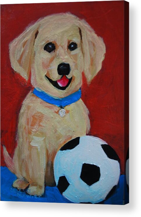 Puppy Acrylic Print featuring the painting Puppy Ball by Celeste Drewien