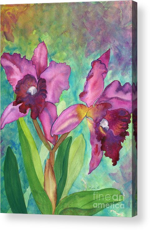  Orchid Acrylic Print featuring the painting Purple Cattleya Orchid by Lisa Debaets