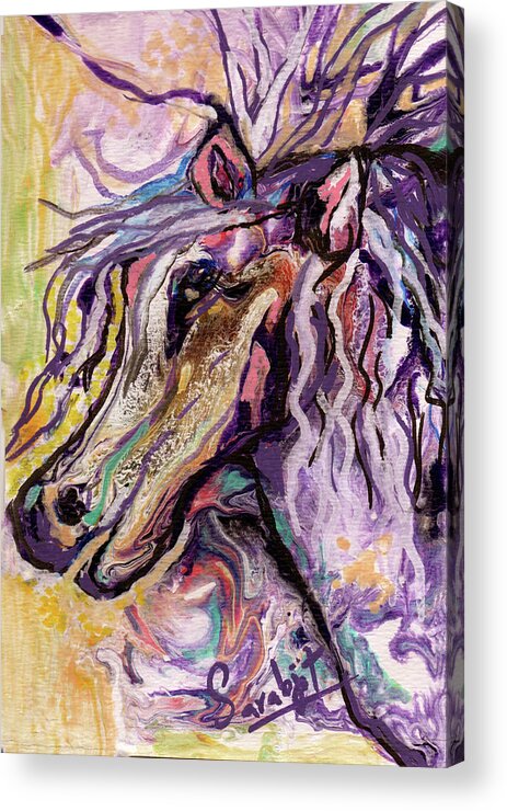 Pegasus Acrylic Print featuring the painting Purple Pegasus by Sarabjit Singh