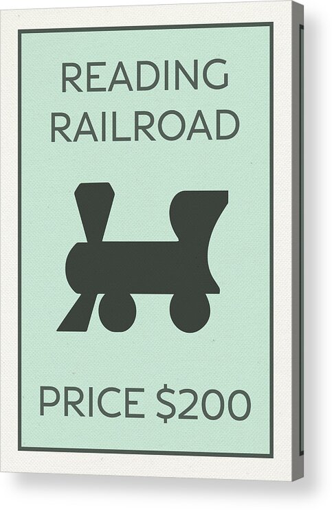 Reading Railroad Acrylic Print featuring the mixed media Reading Railroad Vintage Monopoly Board Game Theme Card by Design Turnpike