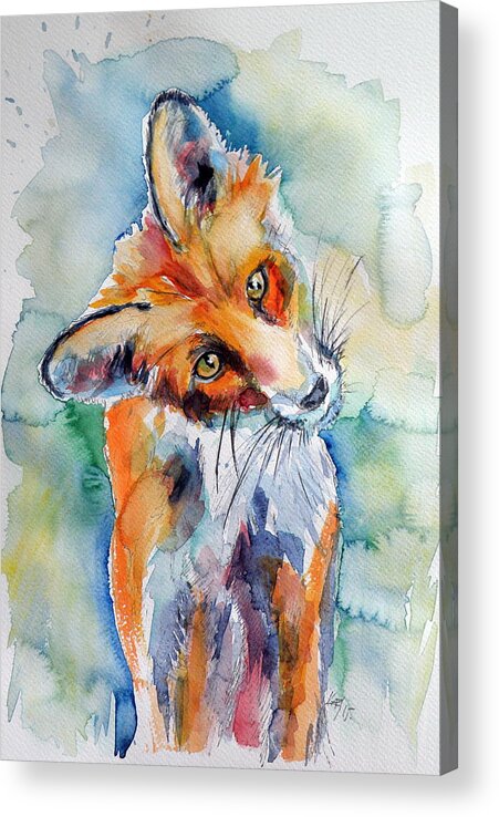 Red Fox Acrylic Print featuring the painting Red fox watching by Kovacs Anna Brigitta