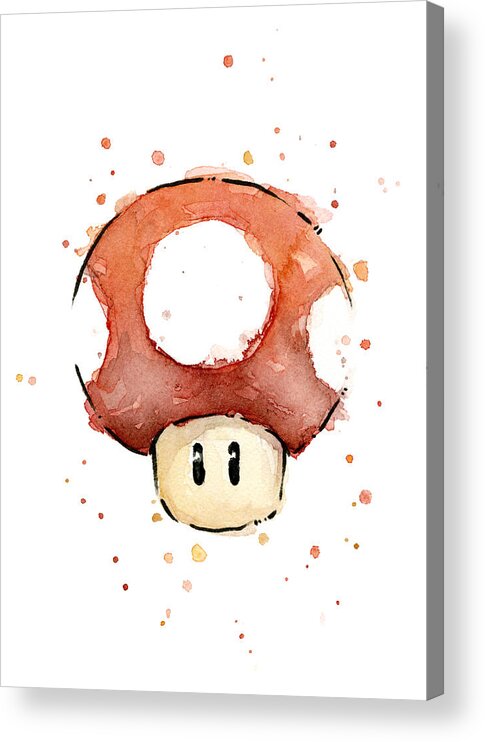 Watercolor Acrylic Print featuring the painting Red Mushroom Watercolor by Olga Shvartsur