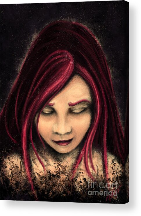 Girl Acrylic Print featuring the painting Red hair girl portrait, whimsical gothic style girl by Nadia CHEVREL