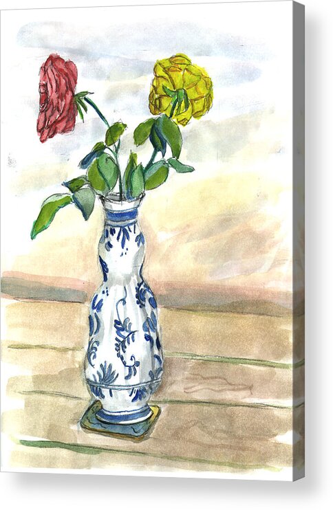 Kevin Callahan Acrylic Print featuring the painting Red Rose Yellow Rose by Kevin Callahan