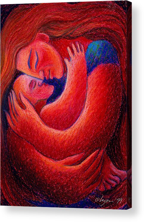 Pastels Acrylic Print featuring the pastel Red Sunset Mama by Angela Treat Lyon
